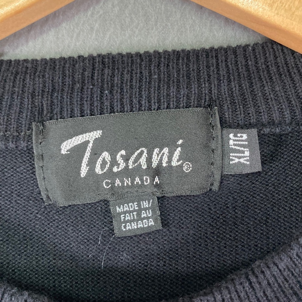 Tosani Canada Mens XL‎ Black Purple Plaid Crew Next Sweater Made in Canada 90s - Picture 3 of 9